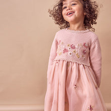 Load image into Gallery viewer, Pink 2-in-1 Occasion Long Sleeve Knitted Jumper Dress (3mths-5yrs)
