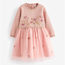 Load image into Gallery viewer, Pink 2-in-1 Occasion Long Sleeve Knitted Jumper Dress (3mths-5yrs)
