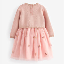 Load image into Gallery viewer, Pink 2-in-1 Occasion Long Sleeve Knitted Jumper Dress (3mths-5yrs)
