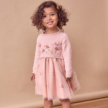 Load image into Gallery viewer, Pink 2-in-1 Occasion Long Sleeve Knitted Jumper Dress (3mths-5yrs)
