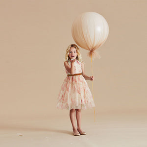 Pink Floral Mesh Tie Back Party Dress (3-12yrs)