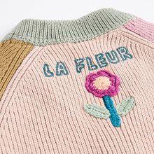 Load image into Gallery viewer, Pink/Yellow Colourblock Baby Embroidered Knitted 100% Cotton Cardigan (0mths-12mths)
