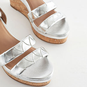 Silver Standard/Wide Fit Forever Comfort® Double Strap Wedges