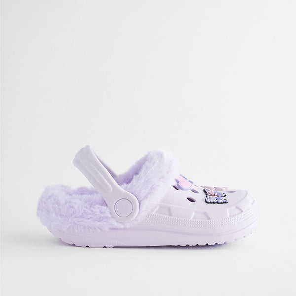 Purple Butterfly Faux Fur Lined Clog Slippers