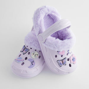 Purple Butterfly Faux Fur Lined Clog Slippers
