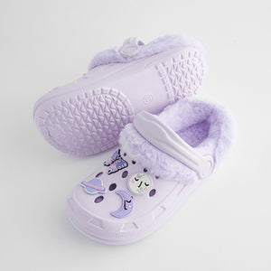 Purple Butterfly Faux Fur Lined Clog Slippers
