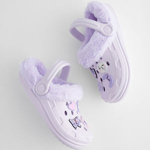 Purple Butterfly Faux Fur Lined Clog Slippers