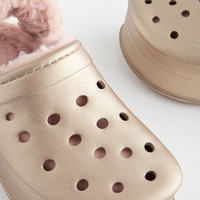 Load image into Gallery viewer, Rose Gold Metallic Faux Fur Lined Chunky Clog Slippers
