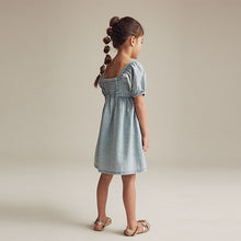 Load image into Gallery viewer, Blue Textured 100% Cotton Dress (5-12yrs)

