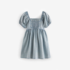 Blue Textured 100% Cotton Dress (5-12yrs)