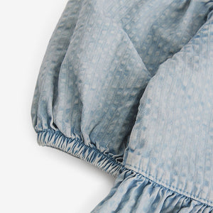 Blue Textured 100% Cotton Dress (5-12yrs)