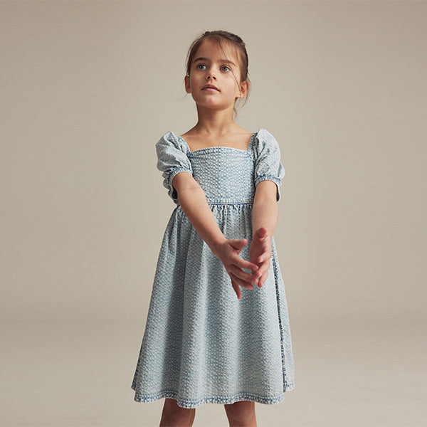 Blue Textured 100% Cotton Dress (5-12yrs)