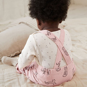 Pink Leopard Baby Jersey Dungarees & Long Sleeve 100% Cotton Bodysuit Set (0mths-18mths)