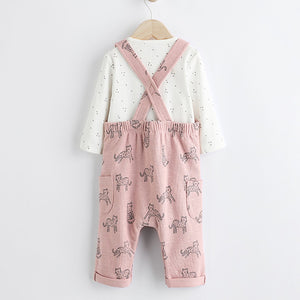 Pink Leopard Baby Jersey Dungarees & Long Sleeve 100% Cotton Bodysuit Set (0mths-18mths)