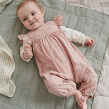 Load image into Gallery viewer, Pink Floral Baby Corduroy 100% Cotton Dungarees and Long Sleeve Bodysuit Set (0mths-18mths)
