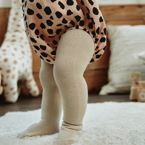 Tan Brown Leopard Print Baby Bloomer Romper with Tights Set (0mths-18mths)