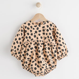 Tan Brown Leopard Print Baby Bloomer Romper with Tights Set (0mths-18mths)