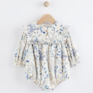 Blue Floral Baby Bloomer 100% Cotton Romper with Tights Set