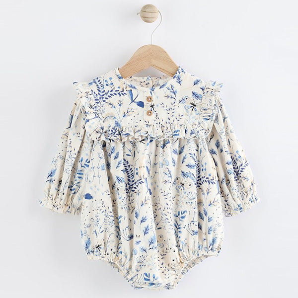 Blue Floral Baby Bloomer 100% Cotton Romper with Tights Set