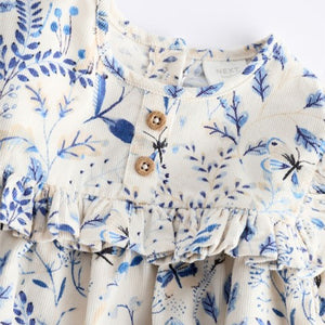 Blue Floral Baby Bloomer 100% Cotton Romper with Tights Set