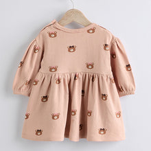 Load image into Gallery viewer, Caramel Brown/Pink Bear Print Baby Jersey Dress With Tights (0mths-18mths)
