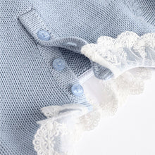 Load image into Gallery viewer, Blue Floral 2-in-1 Long Sleeve Knitted Jumper Frill Collar Mesh Dress (0mths-18mths)
