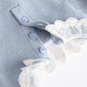 Blue Floral 2-in-1 Long Sleeve Knitted Jumper Frill Collar Mesh Dress (0mths-18mths)