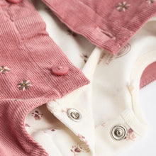 Load image into Gallery viewer, Pink Embroidered Baby Corduroy Pinafore 100% Cotton Dress With Tights (0mths-18mths)
