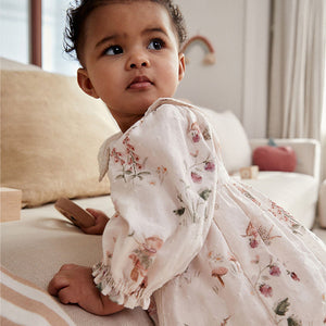 White Floral/ Fairy Baby Woven Dress with Tights (0mths-18mths)