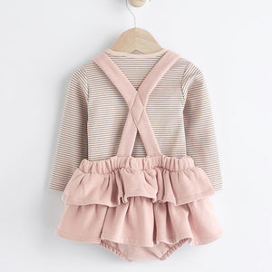 Pink/Black/White Baby Tiered Skirt Long Sleeve 100% Cotton Bodysuit and Tights Set (0mths-18mths)
