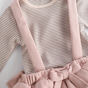 Pink/Black/White Baby Tiered Skirt Long Sleeve 100% Cotton Bodysuit and Tights Set (0mths-18mths)
