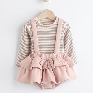 Pink/Black/White Baby Tiered Skirt Long Sleeve 100% Cotton Bodysuit and Tights Set (0mths-18mths)