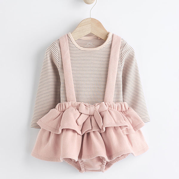 Pink/Black/White Baby Tiered Skirt Long Sleeve 100% Cotton Bodysuit and Tights Set (0mths-18mths)