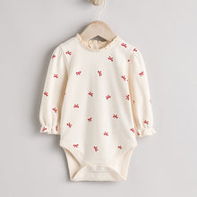 Load image into Gallery viewer, Red 3D Bow Baby Corduroy Pinafore 100% Cotton Dress With Tights (0mths-18mths)
