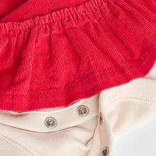 Load image into Gallery viewer, Red 3D Bow Baby Corduroy Pinafore 100% Cotton Dress With Tights (0mths-18mths)
