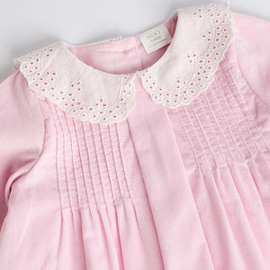 Pink Baby Collared Woven Dress With Tights (0mths-18mths)