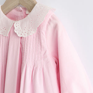 Pink Baby Collared Woven Dress With Tights (0mths-18mths)