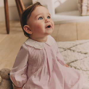 Pink Baby Collared Woven Dress With Tights (0mths-18mths)