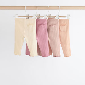 Pink Ribbed Baby Leggings 4 Pack (0mths-18mths)