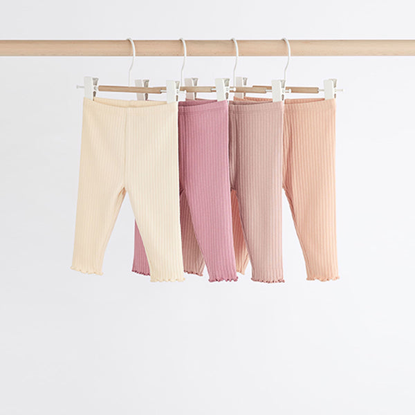 Pink Ribbed Baby Leggings 4 Pack (0mths-18mths)