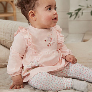 Pink Floral Baby Long Sleeve Top and Leggings Set