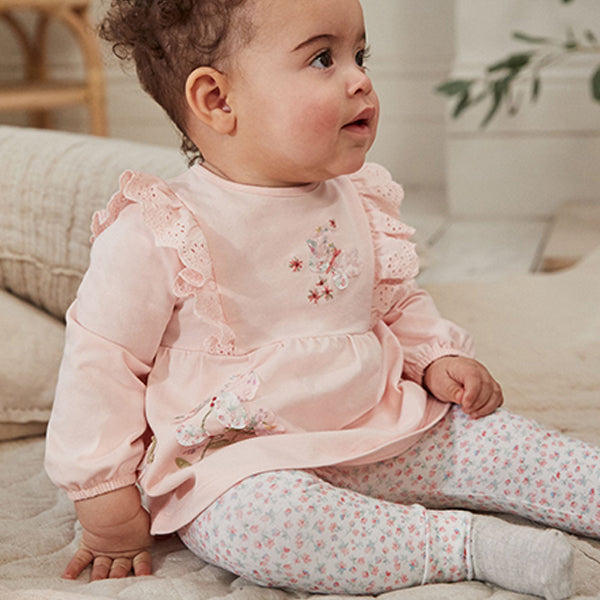 Pink Floral Baby Long Sleeve Top and Leggings Set