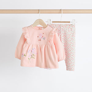 Pink Floral Baby Long Sleeve Top and Leggings Set