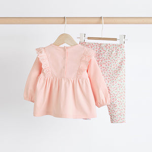 Pink Floral Baby Long Sleeve Top and Leggings Set