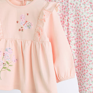 Pink Floral Baby Long Sleeve Top and Leggings Set