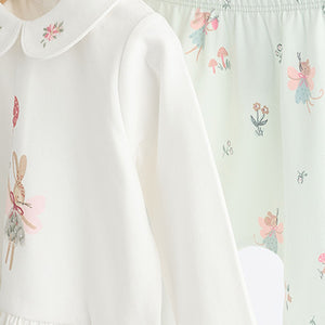 Ecru/Teal Green Bunny Baby Long Sleeve Top And Leggings Set