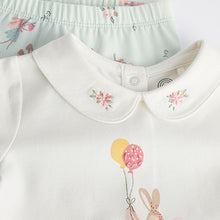 Load image into Gallery viewer, Ecru/Teal Green Bunny Baby Long Sleeve Top And Leggings Set
