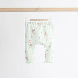 Ecru/Teal Green Bunny Baby Long Sleeve Top And Leggings Set