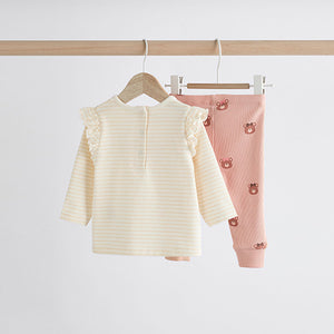 Beige Baby Long Sleeve Top And Leggings Set