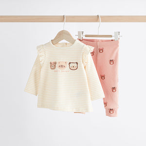 Beige Baby Long Sleeve Top And Leggings Set